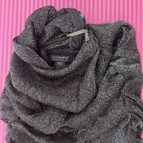 NWT Metallic ALLSAINTS Tia Mini Dress Gunmetal Black 6 - Picture 5 of 5